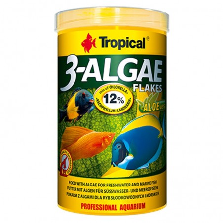 TROPICAL 3-ALGAE FLAKES 1000ML - Nourriture pour poissons herbivores